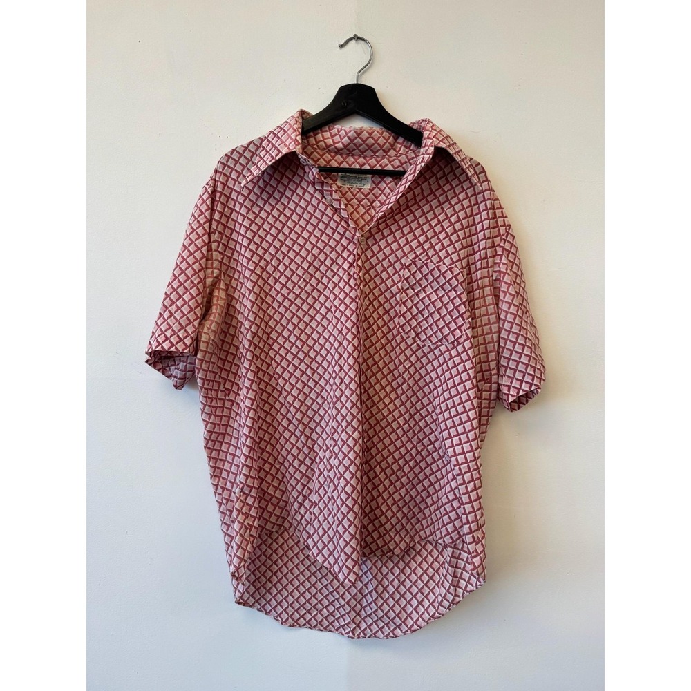 Vintage Kmart Shirt Mens XL Pink‎ White Geometric Permanent Press 70s